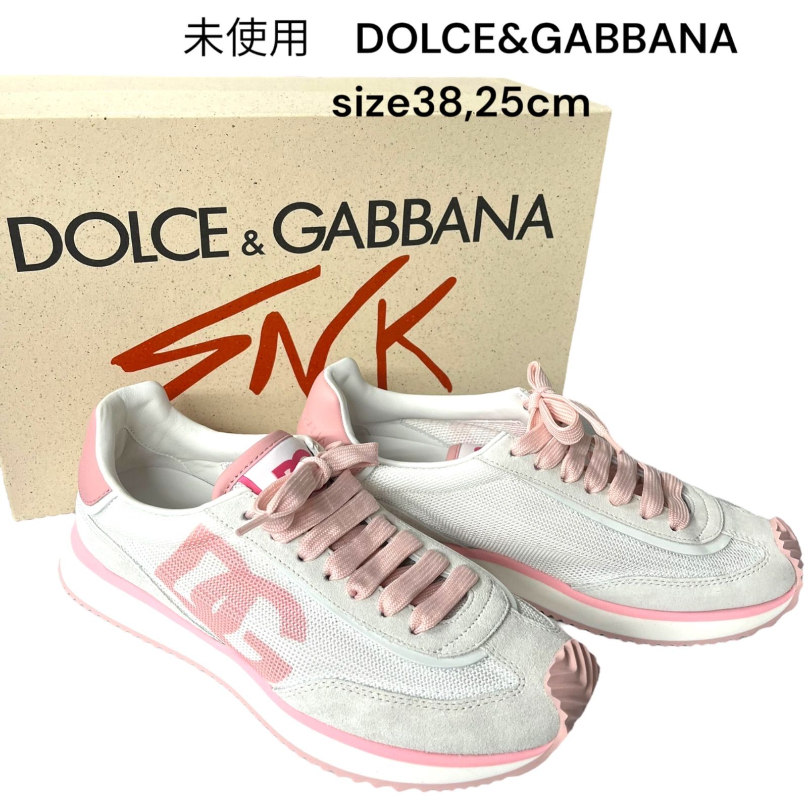 未使用 ドルチェ&ガッバーナ DOLCE&GABBANA ピンク、白 スニーカー 38 