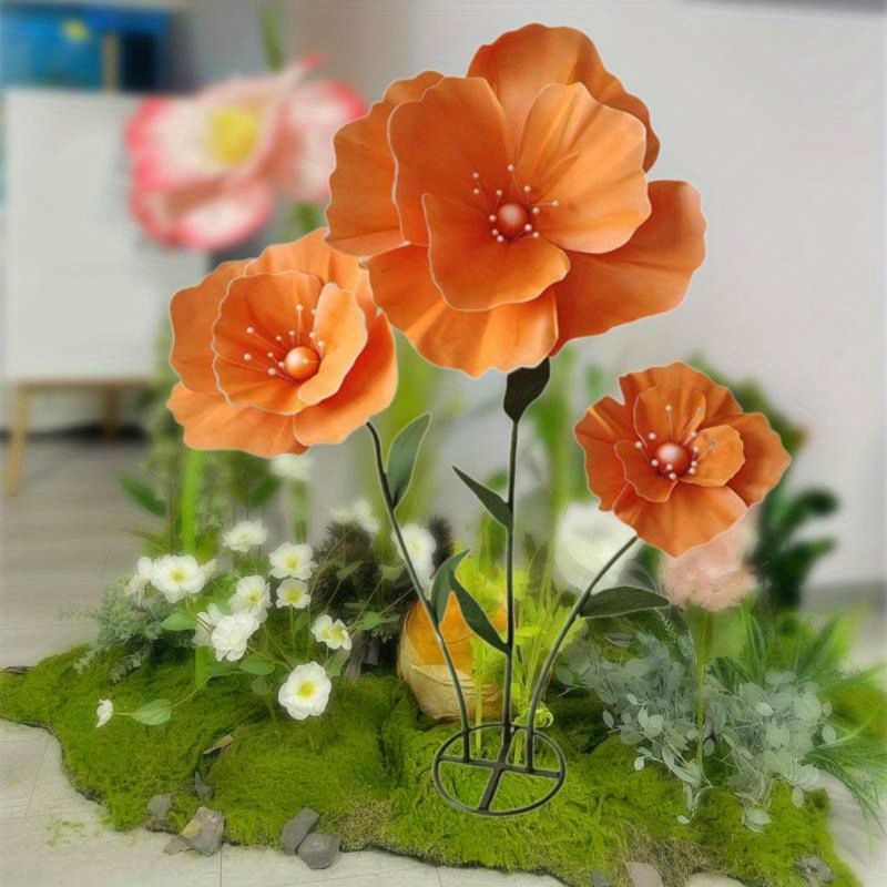 スタンド付き大きな鮮やかなオレンジ色の人工花 - 結婚式 パーティー ホームデコ用のリアルなフォームフラワーアレンジメント 高さ40.01-59.99cm フラワーデコレーション