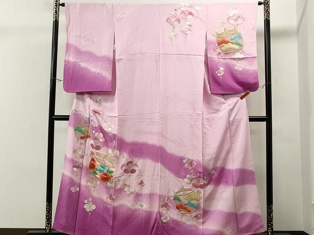 平和屋着物□訪問着 総刺繍 枝花文 暈し染め 金銀糸 正絹 逸品