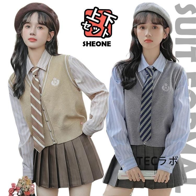 卒業式 スーツ 女の子 卒服 韓国 制服 スクールカーディガン ニット ベスト 中学生 重ね着風 切り替え 小学校 入学式 女子 高校生 可愛い 学生服 なんちゃって制