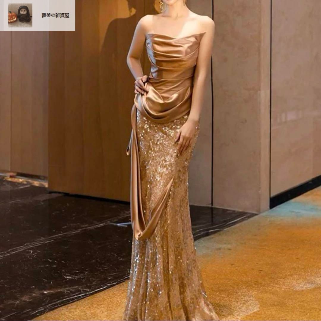 レディースファッション スパンコールにドレープがゴージャスなベア