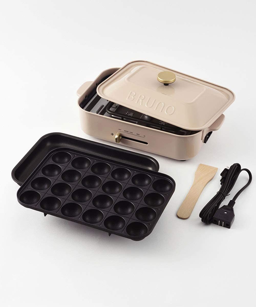 メルカリshops ホットプレート ピンクベージュ Bruno プレート2種たこ焼き平面 蓋付き小型