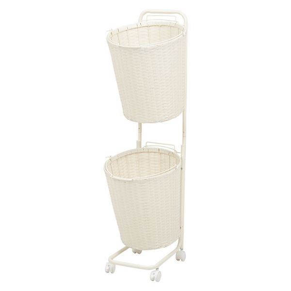 ランドリーラック 約幅35cm 2段 ホワイト 着脱式洗濯かご キャスター付き スチール 引き出し 組立品 ランドリー収納 脱衣所 代引不可