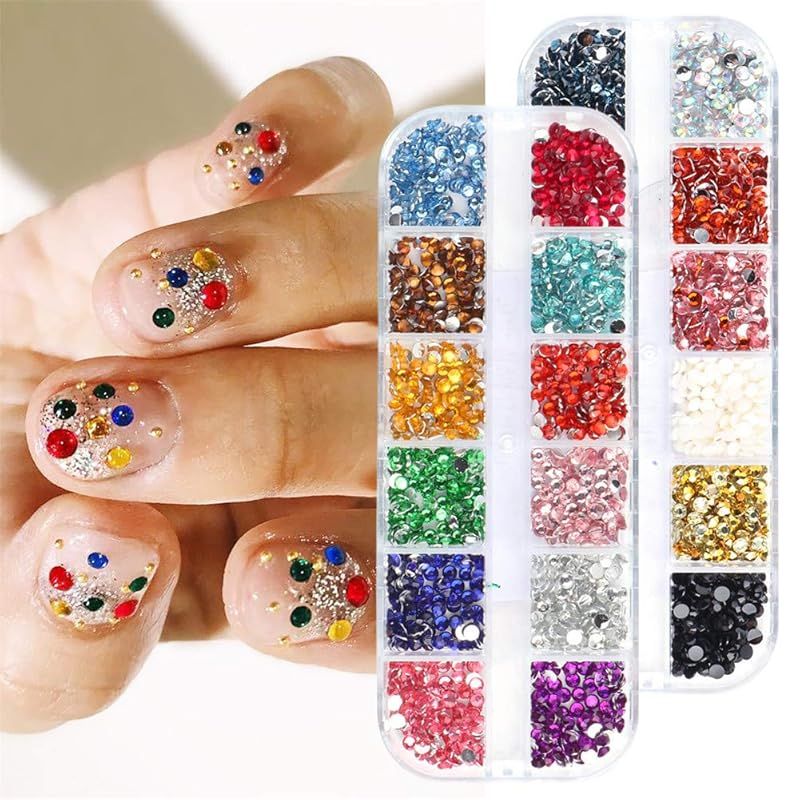 2ボックス 12カラー クリア カラフル 青い ネイルストーン ライン