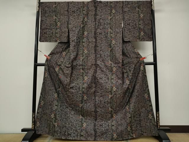 平和屋着物●本場大島紬　9マルキ　草花間道　正絹　逸品　DAAT1356tw 平和屋着物○本場大島紬 9マルキ 草花間道 正絹 逸品 DAAT1356tw