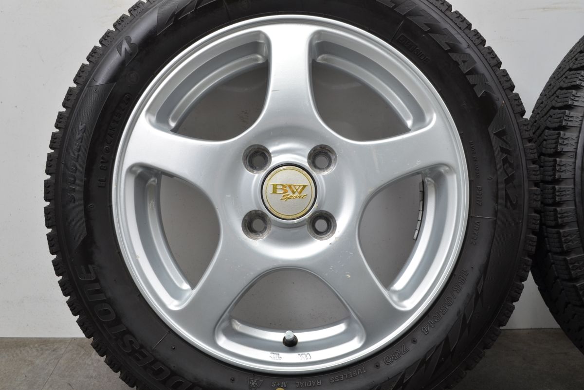 【2022年製 バリ溝】BW Sport 14in 4.5J +45 PCD100 ブリヂストン ブリザック VRX2 155/65R14 N-BOX N-ONE ワゴンR アルト タント ムーヴ