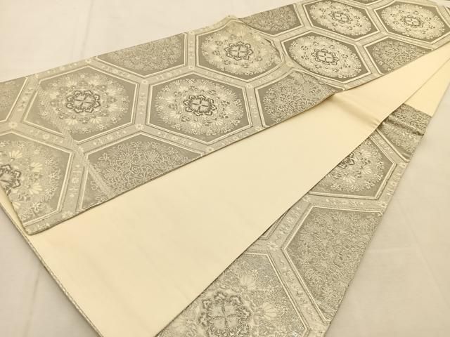 平和屋着物◎六通柄袋帯 唐織 プラチナ本銀箔二重織 千寿錦 亀甲