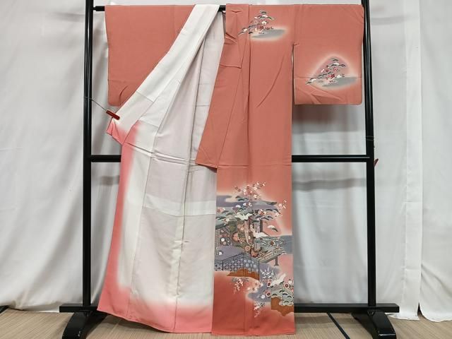 平和屋着物□訪問着 飛鶴風景文 暈し染め 正絹 逸品 CAAV1487kb