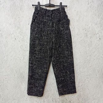 flower フラワー パンツ ツイードライク生地 テーパードパンツ フリンジディティール ブラック Fサイズ 〇