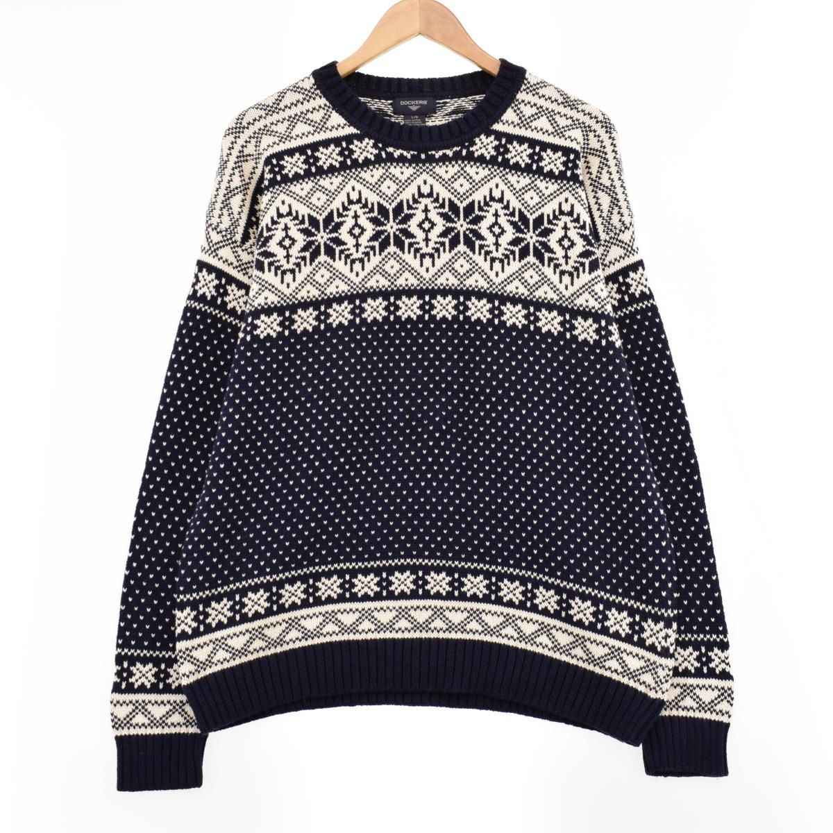 古着 DOCKERS スノー柄 雪柄 コットンニットセーター メンズL ヴィンテージ/eaa344769