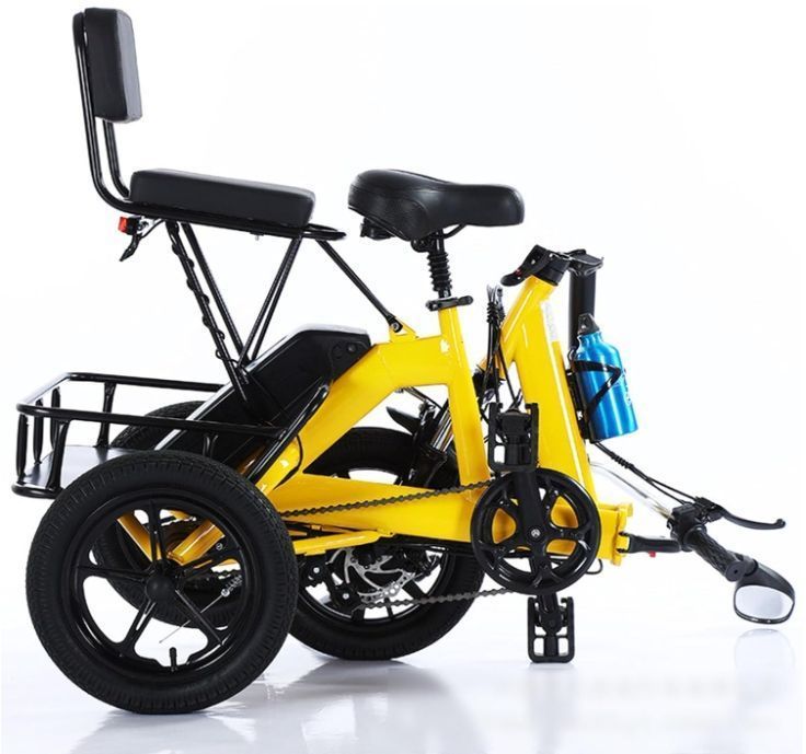 大人の折りたたみ電動三輪車電源アシスト三輪車リチウム バッテリー ペダル三輪車ミニ電動自転車ショッピング バスケット高齢者自転車屋外の毎日に乗って