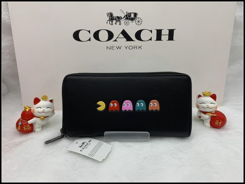 COACH 長財布 コーチ 財布 コーチ×パックマン 限定コラボ レザー プレゼント ブラック黒 ロング ジップ 新品 未使用 ファッション F55736 C149Z-7