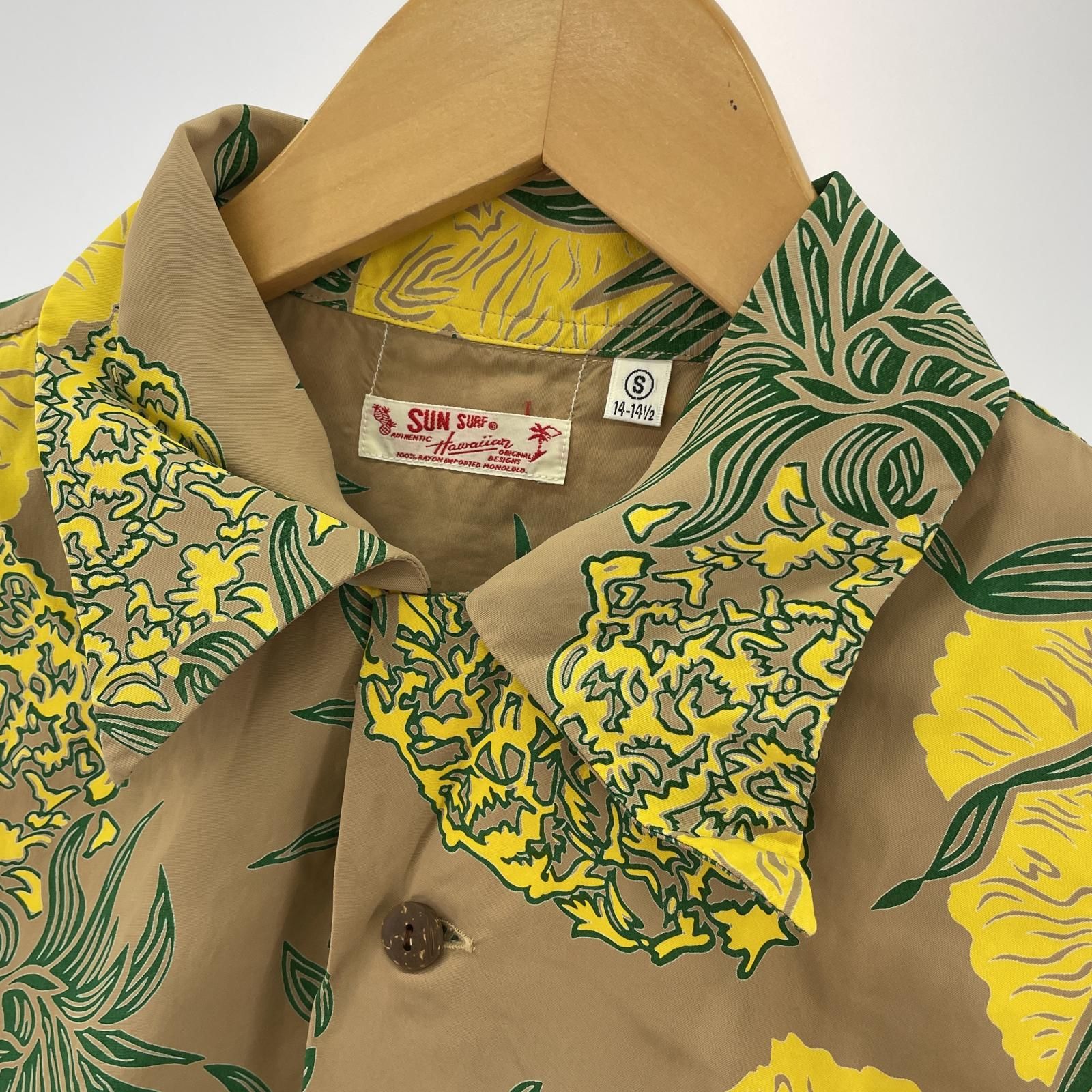 SUN SURF サンサーフ 花柄 アロハ半袖シャツ sizeS/ベージュ