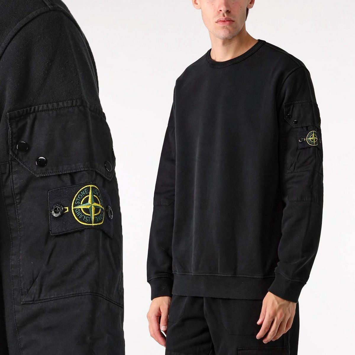 STONE （ストーンアイランド）　　　　　　ブラック スウェット STONE ISLAND☆22FW ワッペンロゴ トレーナー LADIES BLACK