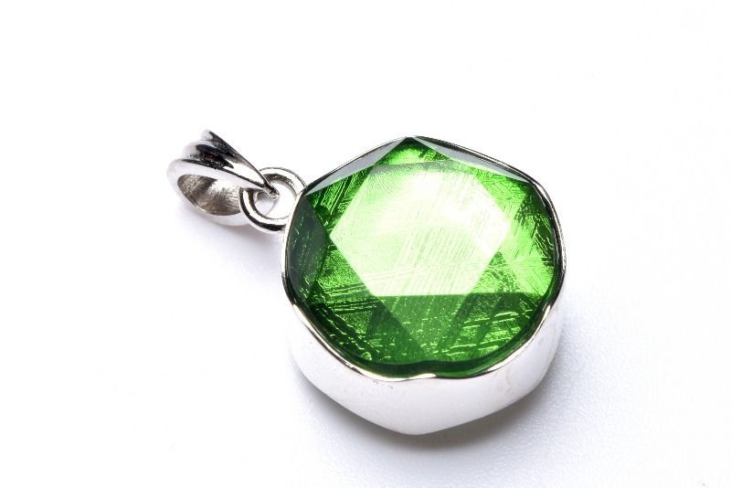 シルバー925 ギベオン(メテオライト隕石) 11mm グリーン 六芒星 ペンダントトップ 1個売り パワーストーン 天然石 _PRG679-1