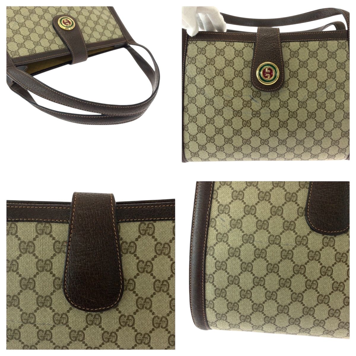 美品 GUCCI グッチ オールドグッチ ベージュ ブラウン ゴールド金具 GG