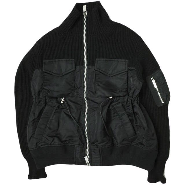 sacai サカイ 22AW Nylon Knit Blouson ジップアップ ボンバージャケット 22-06364 1 BLACK MA-1  ドッキング ブルゾン アウター g15380 - メルカリ