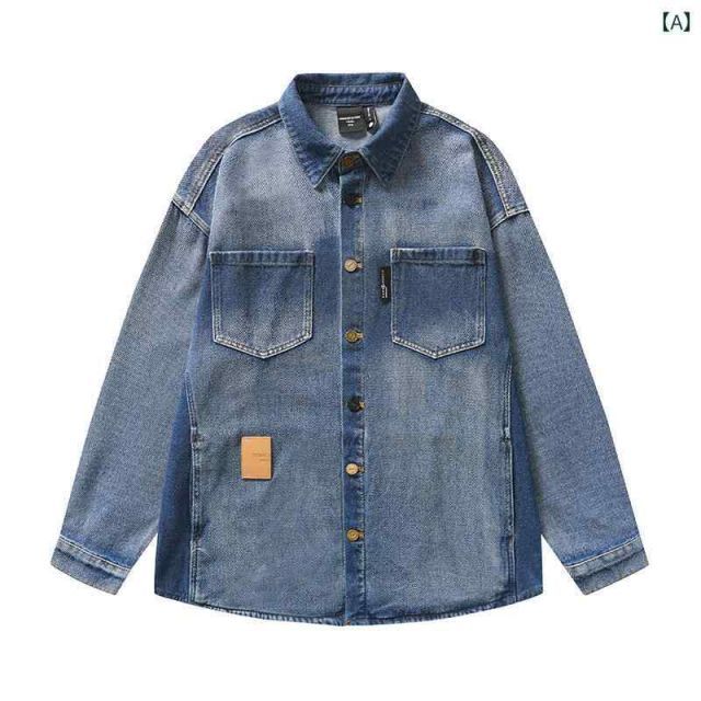 M 秋冬 コーデ メンズ 服 シンプル ファッション オシャレ 大人 かっこいい 大きいサイズ ストリート 紳士服 アメリカン ヘビー デニムシャツ グラデーション ウォッシュ加工 長袖 ワークシャツ ジャケット