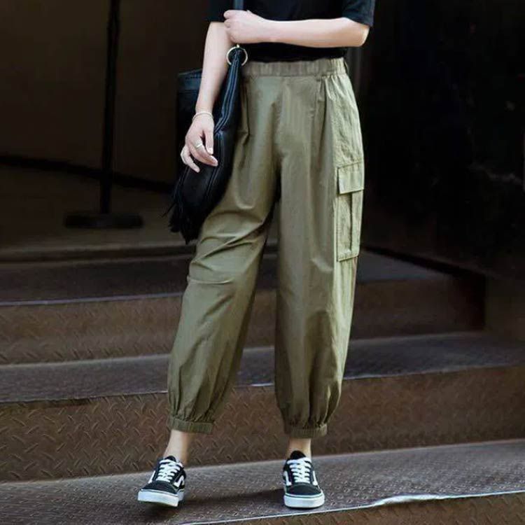 イージーパンツ ジョガーパンツ 春 9分丈 レディース 綿 カジュアルパンツ ゆったり ボトムス ワークパンツ サルエルパンツ タック ダンスウエア ウエストゴム サルエルパンツ 秋 おしゃれ dkhsh592111 DECORATOM_COM_BR