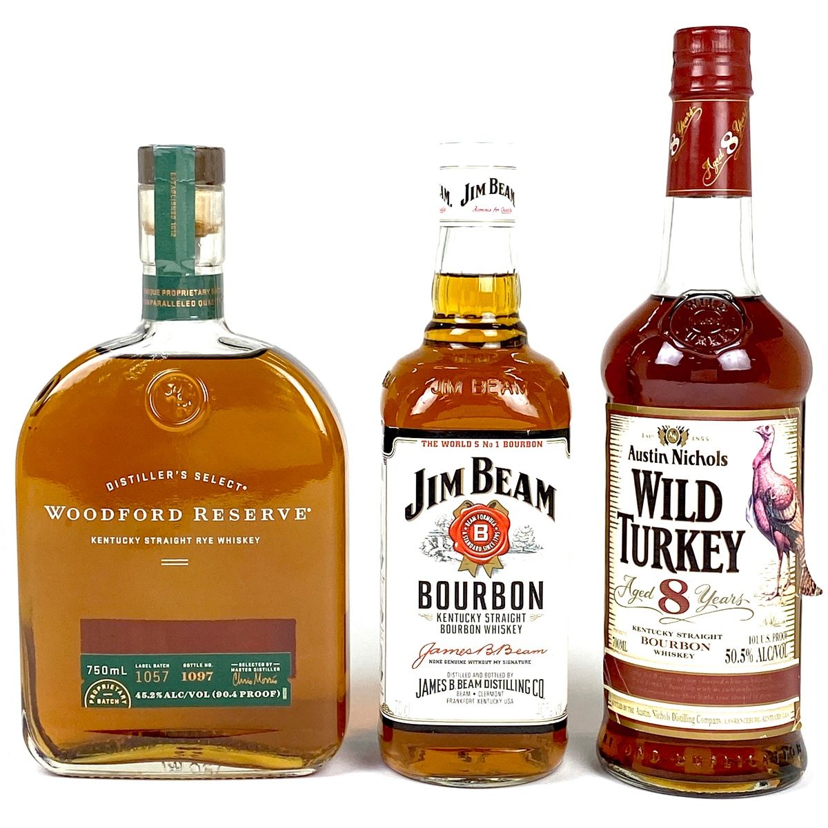 3本 ジムビーム ワイルドターキー ウッドフォードリザーブ アメリカン 700ml ウイスキー セット 古酒