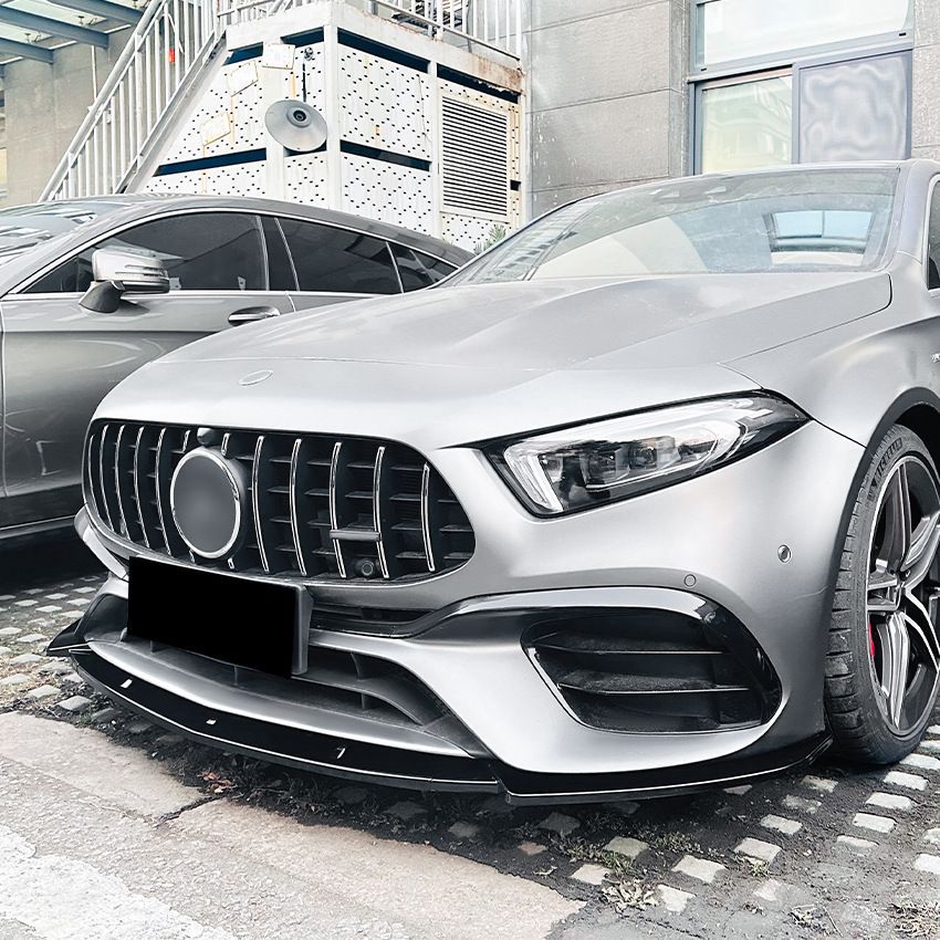 メルセデスベンツ Aクラス W177 前期 A45 A45S AMG 2019-2025 フロントリップスポイラー ABS製 ピアノブラック カーボン調