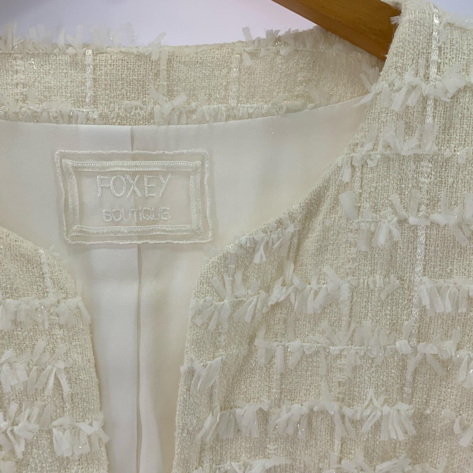 foxey フォクシー ボタンレスジャケット size40|アイボリー