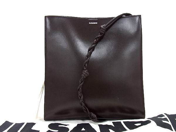 極美品 JIL SANDER ジルサンダー レザー クロスボディ ショルダーバッグ レディース ブラウン系 AT3445 