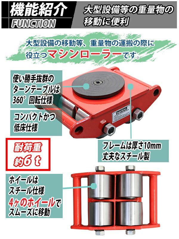 マシンローラー 耐荷重約6t スチール製ホイール 2台 2台セット 360