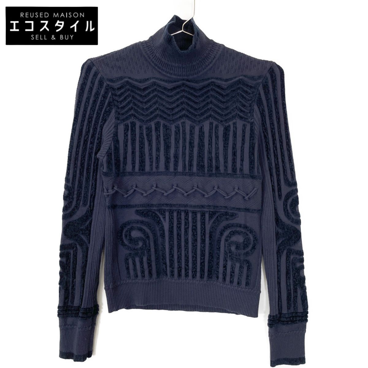Mame Kurogouchi マメクロゴウチ MM22FW-KNO23 Jomon Pattern High Neck Knitted Top 1