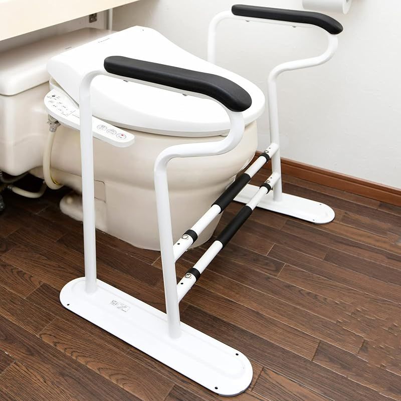 山善 トイレ用手すり 幅64|66.5|69×奥行47×高さ64cm 幅3段階調節 持ちやすい取っ手 サポート 補助 組立品 ホワイト KTS-43 WH 1