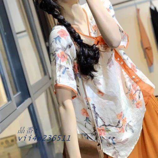 レディース トップス ブラウス 5分袖 Vネック 透け感 ゆったり カジュアル 大人 アガー存在感 おしゃれ レトロ かわいい カント 薄手 vii 4 w 236511