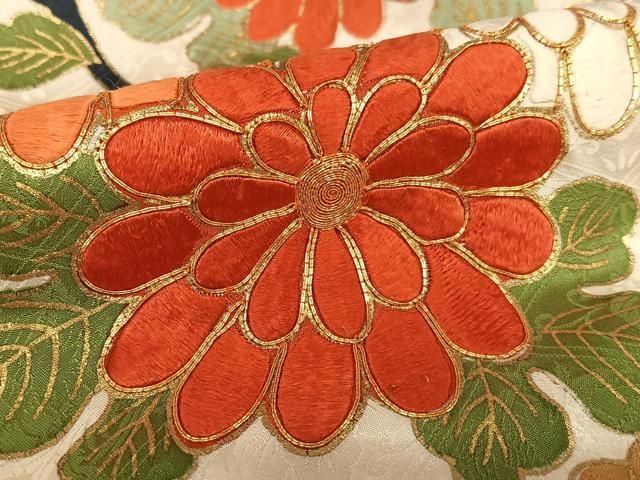【帯とのまとめ買い値引き】豪華振袖 駒刺繍 舞花文 正絹 平和屋着物□豪華振袖 駒刺繍 扇面花文 金彩 正絹 逸品