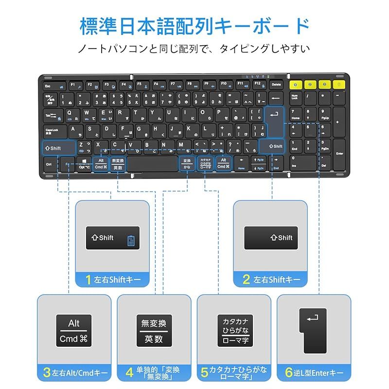 Omikamo Bluetooth キーボード 折りたたみ マウスセット 日本語配列 ワイヤレス マウス テンキー付き Bluetooth＆2.4 G接続 フルサイズ マルチペアリング iOS Win Mac対応 3段階DPI Type 0