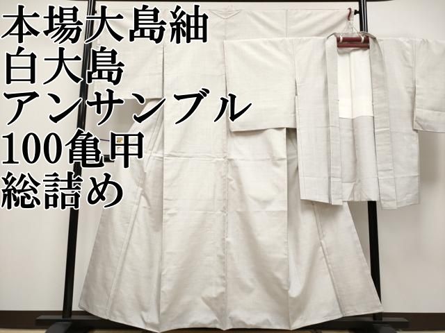 平和屋本店 上 本場大島紬 白大島 アンサンブル 100亀甲 総詰め CYAA2164s5