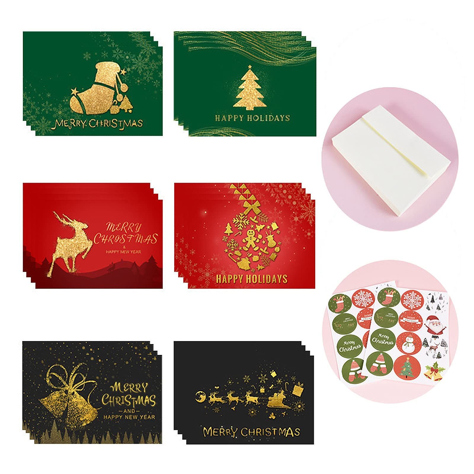 【数量限定】お礼 感謝状 挨拶 祝いカード かわいい カード クリスマス クリスマスツリー柄 メッセージカード グリーティングカード シール付き トナカイ柄 封筒付き 24枚入り プレゼント 6