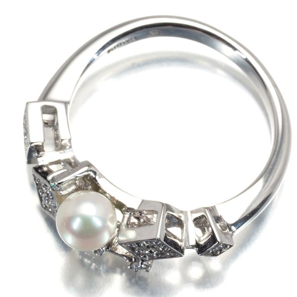 ベビーパール 真珠 4.6mm ダイヤ ダイヤモンド 0.13ct リング K18WG  