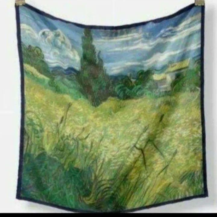 世界の名画シリーズ スカーフ『糸杉のある緑の麦畑』ゴッホ シルク - 小物