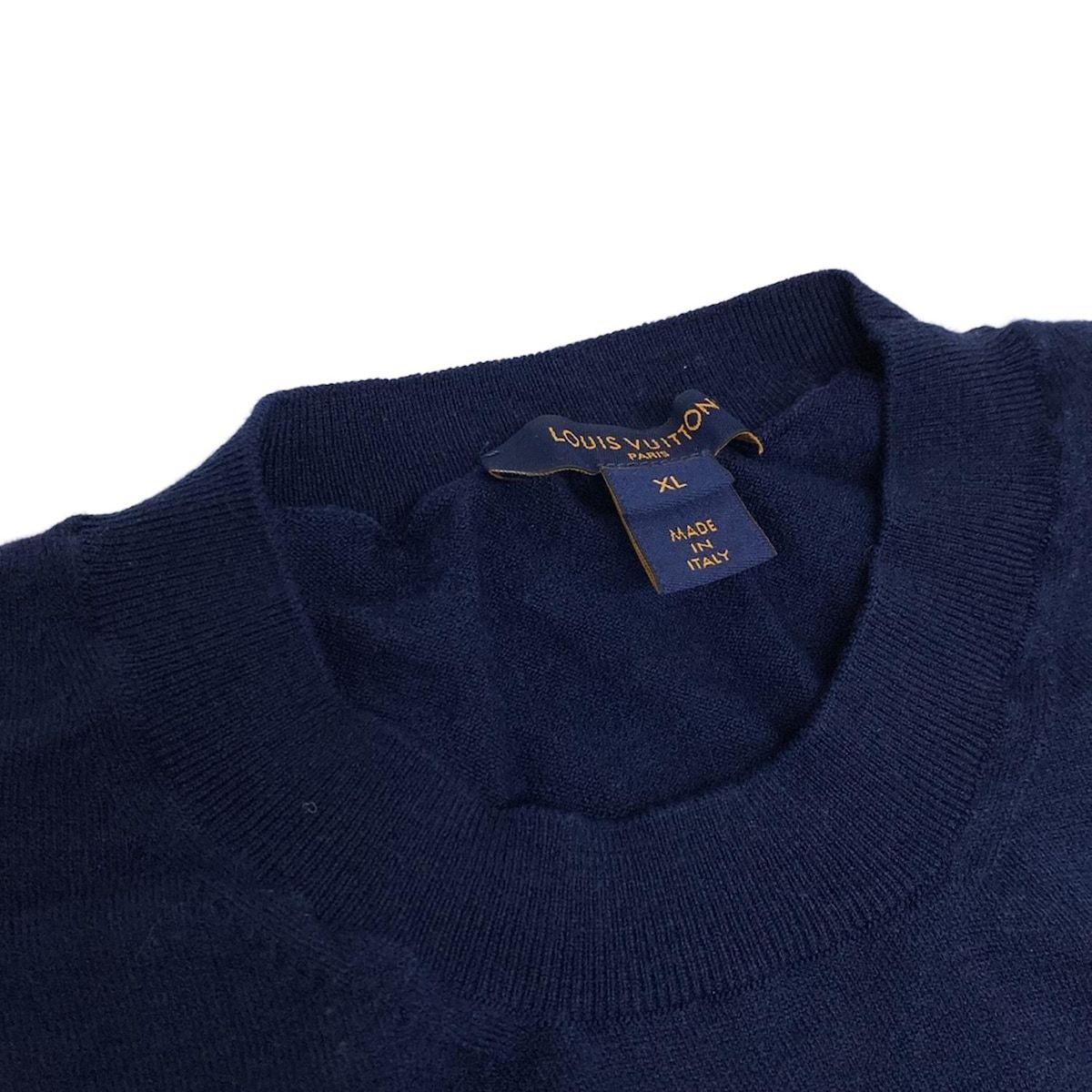 LOUIS VUITTON - LOUIS VUITTON(ルイヴィトン) 半袖セーター サイズXL レディース ノーティカルLVニット 1AHJD5/RW252WW VQF FTKS16 ネイビー×ベージュ×アイボリー クルーネック/25SS ウール LOUIS VUITTON - LOUIS VUITTON(ルイヴィトン) 半袖セーター