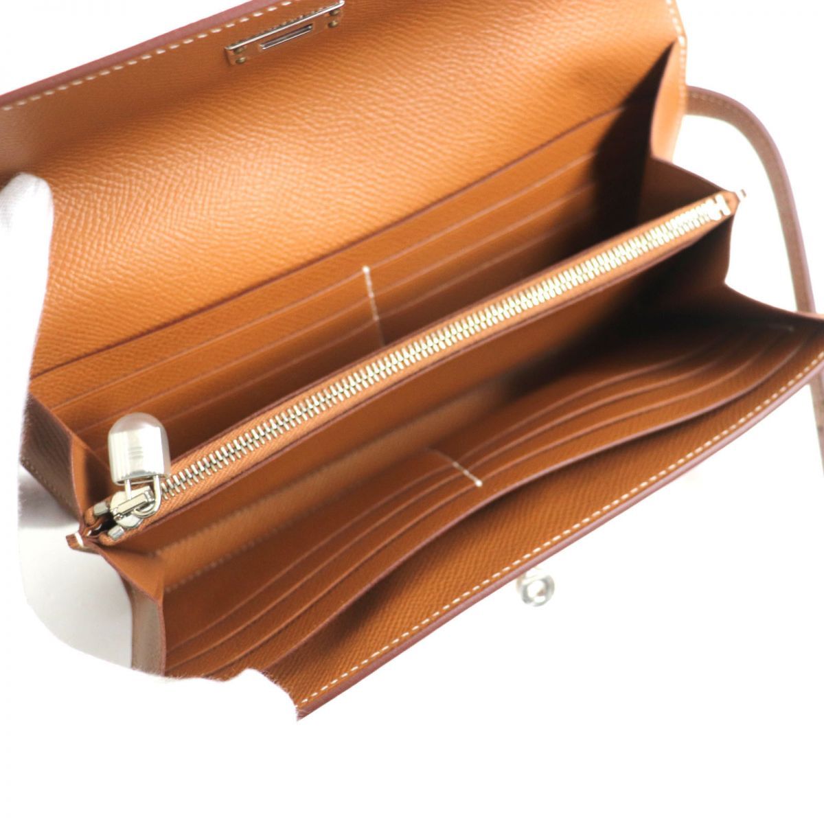 未使用品▼HERMES エルメス ケリーウォレット ヴォーエプソン レザー 長財布 ゴールド シルバー金具 仏製 レディース D刻印 箱付き 未使用品▽HERMES エルメス ケリーウォレット ヴォーエプソン レザー