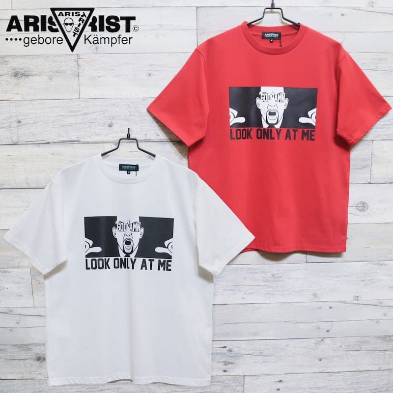 新品 メンズ ARISTRIST アリストトリスト 蝶野 正洋 半袖 Tシャツ 半袖Tシャツ ティーシャツ プロレス イラスト プリント ガッデム ユニセックス レディース 白 ホワイト 赤 レッド