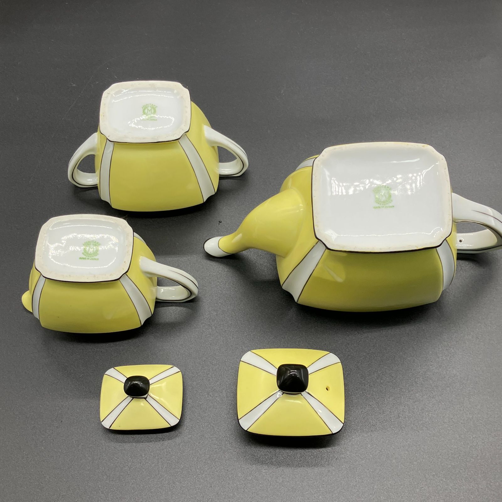 オールドノリタケ アールデコ イエロー ストライプ | ポット シュガー ミルク 3点セット | アンティーク | キャビネット POP_25D SKLAD-KIRPICHA_RU