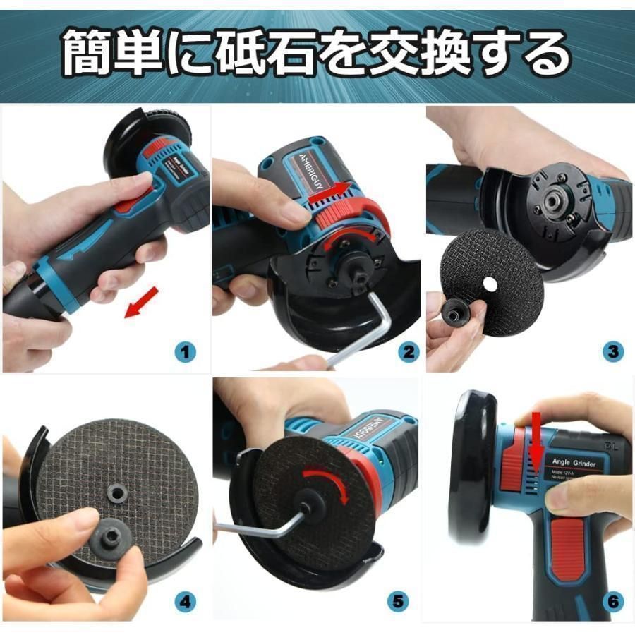 ディスクグラインダー充電式ミニコードレス型ハンドヘルド切断機軽量化76mm19500rpm超高速型バッテリー1個付き家庭用金属切断木工切断研磨