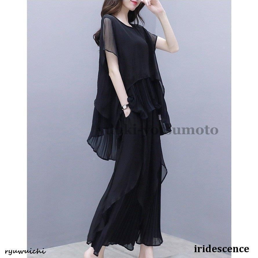  パンツドレス 結婚式 シフォン レディース セットアップ ガウチョパンツ パンツスーツ 2点セット ブラウス ワイドパンツ オフィス 通勤 パンツセットアップ セットアップ