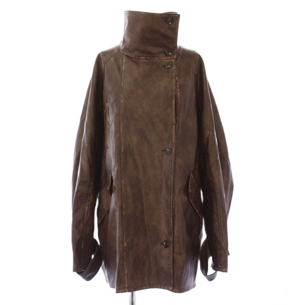 アメリヴィンテージ Ameri VINTAGE 24AW LIKE SYNTHETIC LEATHER JACKET ユーズドライクフェイクレザージャケット スタンドカラー アウター ミドル丈 加工 S 茶 ブラウン