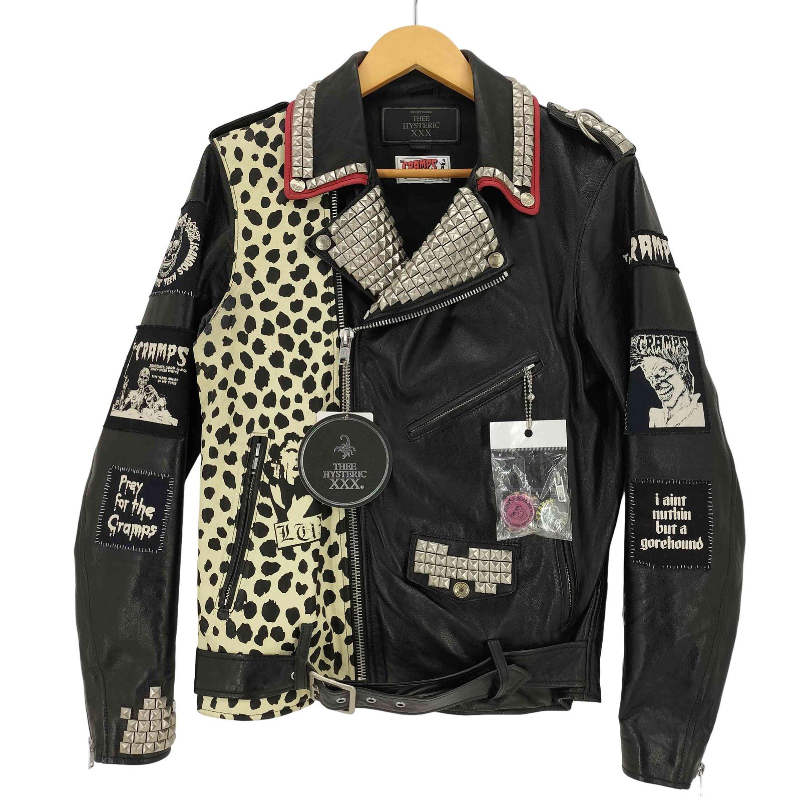 ヒステリックグラマー HYSTERIC GLAMOUR THE HYSTERIC XXX × THE CRAMPS STUDS-PATCH リメイクラムレザーライダースジャケット メンズ S