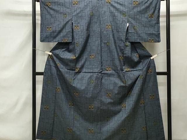 本場泥大島紬】未使用品 7マルキ 霞に抽象模様 アンティーク