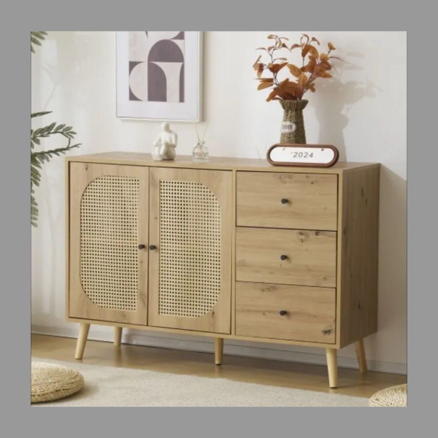 キャビネット サイドボード チェストラタン調 ラタン風 引き出し付き 大容量 収納棚 リビング 収納 ローボード 収納チェスト2段 サイドボー MARWIL-DEMENAGEMENTS_CH