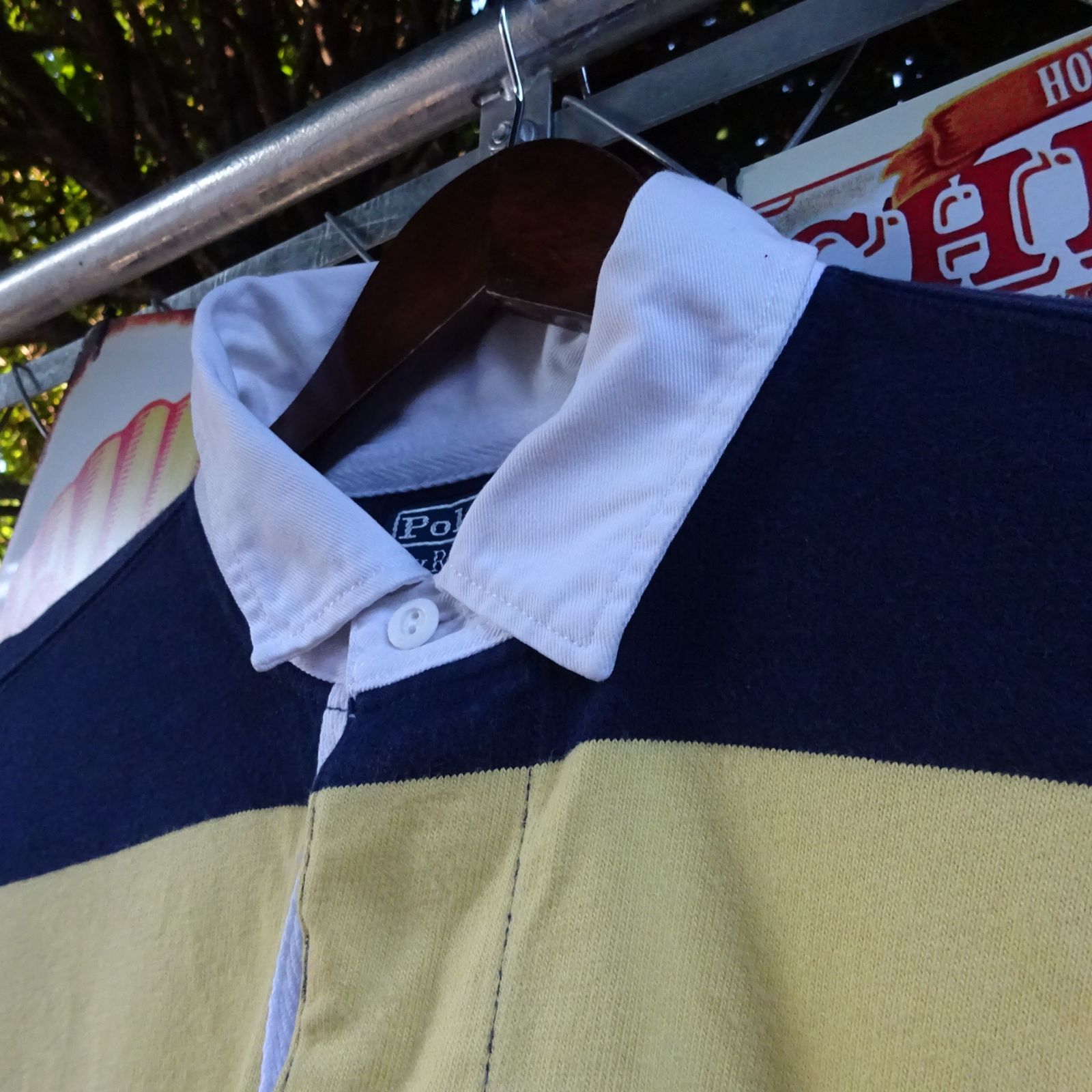 美品 ポロラルフローレン ラガーシャツ 太ボーダー イエロー ネイビー 2XL Ralph Lauren - 90s USA製 ポロ ラルフローレン ボーダー 長袖 ラガー