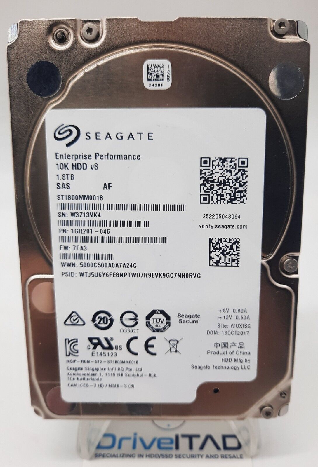 Seagate ST1800MM0008 1.8TB 10K 12G 2.5 SAS ドライブ 520 4kn 1GR201-046 DKS5H-J1R8SS