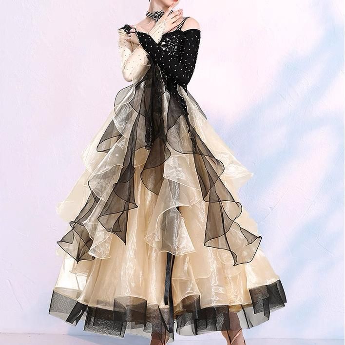 社交ダンスドレス モダン ワルツ タンゴ ドレス スパンコール フルスカート 社交ダンス ステージ衣装 2 選択 LLC-HASEGAWATOSO_COM